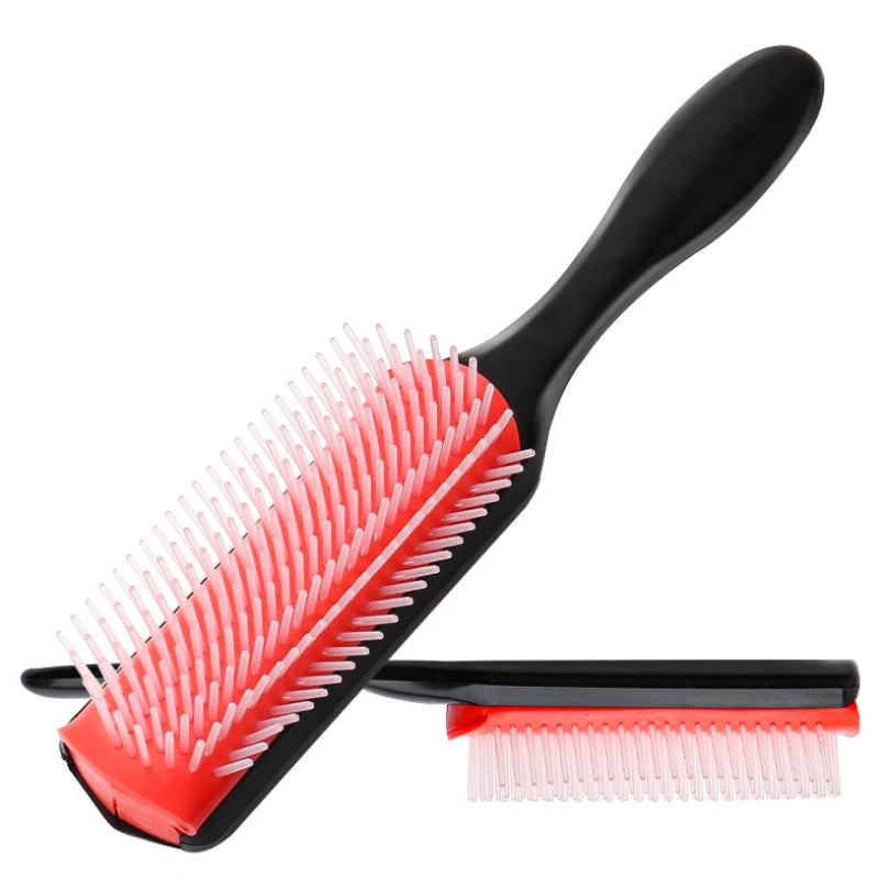 4-Color 9-Row Denman Brush – Detangling & Styling Hairbrush for Wet or Curly Hair