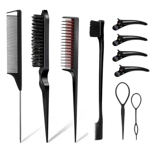 3-10 Piece Hair Styling Comb Set – Teasing, Rat Tail, Edge Brush & Braid Tools