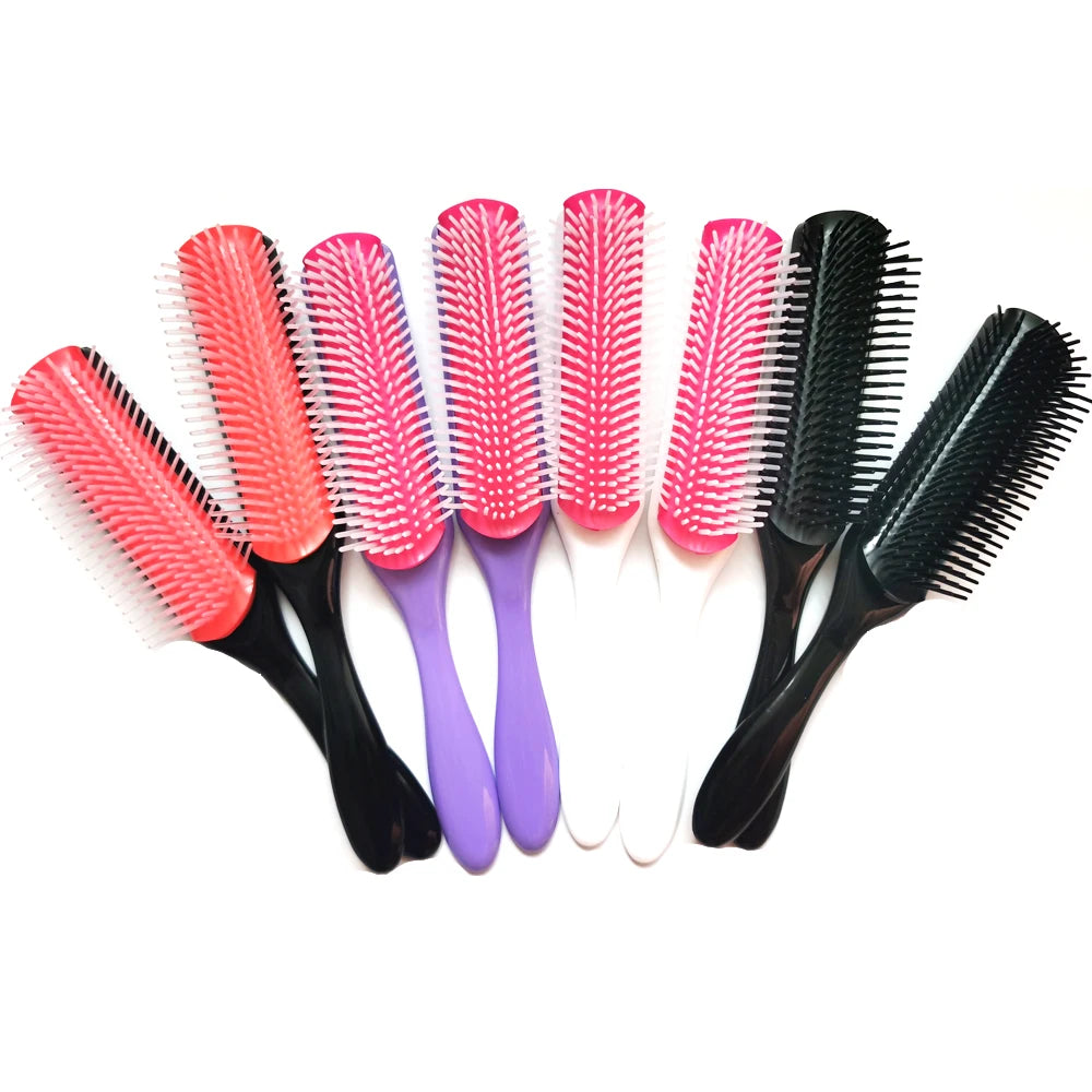 4-Color 9-Row Denman Brush – Detangling & Styling Hairbrush for Wet or Curly Hair