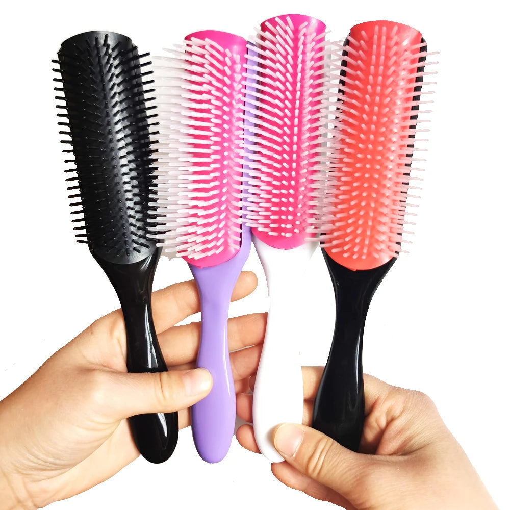 4-Color 9-Row Denman Brush – Detangling & Styling Hairbrush for Wet or Curly Hair