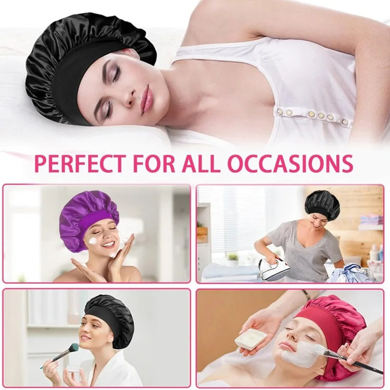 Women's Satin Sleep Cap – Double Layer Hair Cover & Shower Cap for Curly Hair