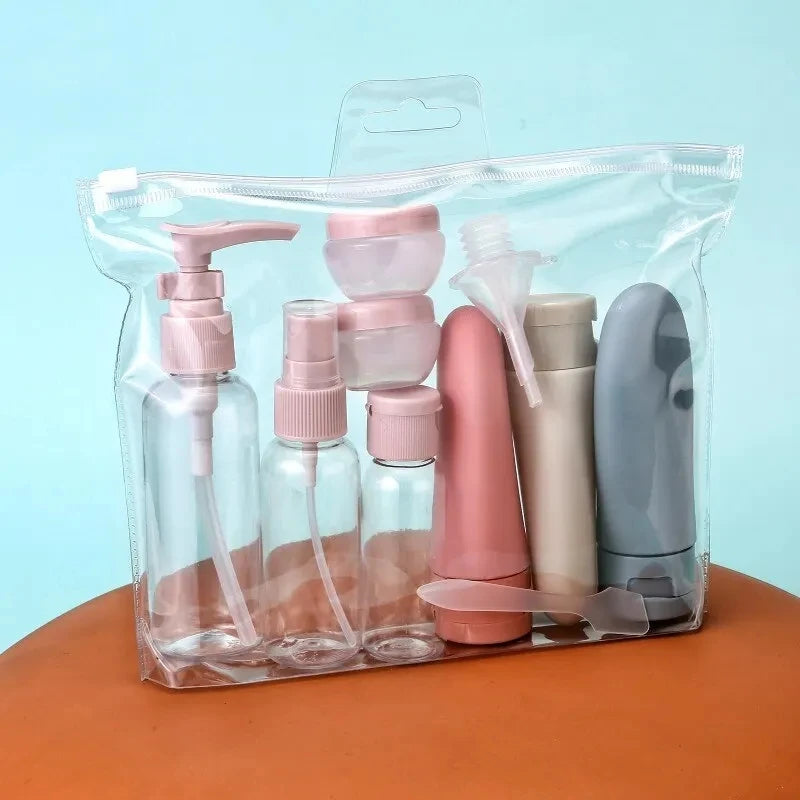 11-Piece Travel Bottle Set with Storage Bag – Makeup, Lotion, Shampoo & Spray Bottles